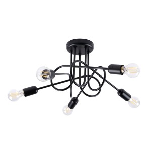 Lampa sufitowa czarna Żyrandol plafon 55/55/35 cm, lampa supeł z pięcioma punktami świetlnymi