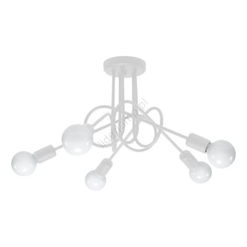 Lampa sufitowa biała plafon biały żyrandol z pięcioma punktami świetlnymi bez kloszy, loft