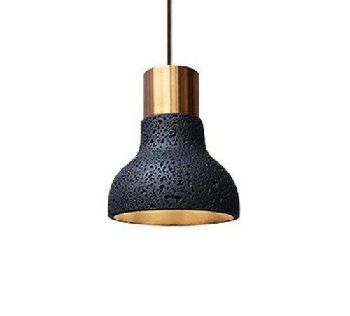 Lampa betonowa wisząca żyrandol Black Stone, jeden klosz 15x18 cm czarno złoty trawertyn, E27 LDW15x18E27GB