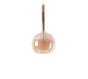 Lampa szklana wisząca żyrandol Double DESIGN, jeden klosz bursztynowy 13 cm, G9