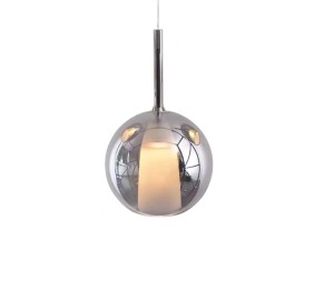 Lampa szklana wisząca żyrandol Double DESIGN, jeden klosz dymiony szary 18 cm, G9 