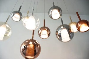Lampa szklana wisząca żyrandol Double DESIGN, jeden klosz złoty 18 cm, G9 