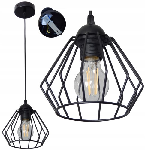 Lampa czarna stalowa druciana wisząca Żyrandol metalowy 1 klosz nowoczesna lampa do salonu