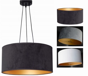 Elegancka lampa 50 cm 3xE27 z WELUROWYM kloszem czarno złota, biało złota, szaro złota. Żyrandol. 
