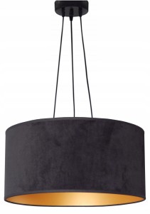 Elegancka lampa 43 cm 3xE27 z WELUROWYM kloszem czarno złota, biało złota, szaro złota. Żyrandol.