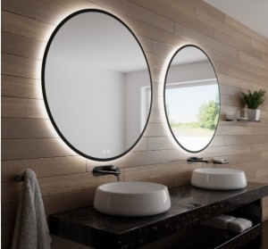 Lustro okrągłe LED fi100 cm włącznik ściemniacz zmiana barwy światła w czarnej ramie. LOFT 