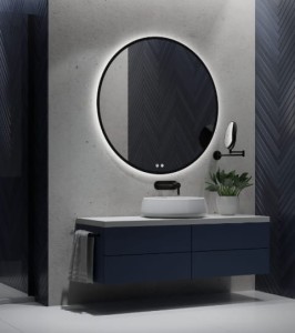 Lustro okrągłe LED fi90 cm włącznik ściemniacz zmiana barwy światła mata grzewcza w czarnej ramie LOFT . 