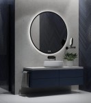 Lustro okrągłe LED fi80 cm włącznik ściemniacz zmiana barwy światła mata grzewcza w czarnej ramie LOFT.