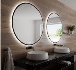 Lustro okrągłe LED fi110 cm włącznik ściemniacz zmiana barwy światła mata grzewcza w czarnej ramie LOFT. 