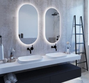 Lustro owalne pionowe LED  50x100 cm ściemniacz, zmiana barwy światła, dotykowy włącznik