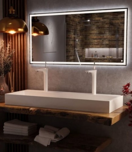 Lustro LED prostokątne 120x60 cm ścianialne zmiana barwy światła włącznik dotykowy mata grzewcza łazienkowe do łazienki pokoju przedpokoju hotelu ecolights.jpg