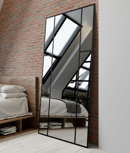 Lustro ze szprosami LOFT wiszące stojące czarne idealne do pomieszczeń w stylu loft pionowe lub poziome lemidio.jpg