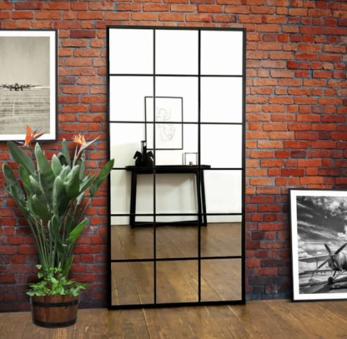 Lustro ze szprosami LOFT wiszące stojące czarne idealne do pomieszczeń w stylu loft pionowe lub poziome 2.jpg