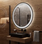 Lustro okrągłe LED fi60 cm łazienkowe w czarnej ramie LOFT piaskowane włącznik dotykowy ściemniacz zmiana barwy światła