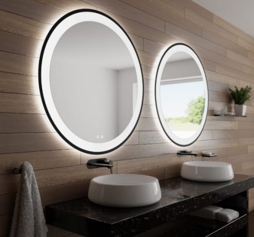 Lustro łazienkowe LED w czarnej ramie LOFT piaskowane włącznik dotykowy zmiana barwy światła biała ciepła neutralna zimna mata grzewcza antypara ściemniacz do łazienki pokoju przedpokoju  lemidio