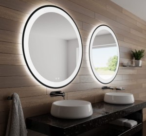 Lustro okrągłe LED fi100 cm łazienkowe w czarnej ramie LOFT piaskowane włącznik ściemniacz zmiana barwy światła mata grzewcza