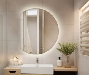 Lustro okrągłe LED fi100 cm ze ściętym bokiem