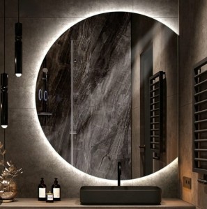 Lustro okrągłe LED fi80 cm ze ściętym bokiem