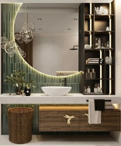 Lustro okrągłe LED fi90 cm ze ściętymi bokami