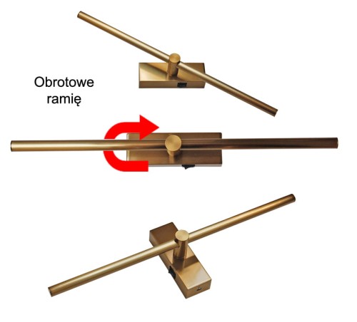 Kinkiet LED złoty 48 cm NA BATERIE Barwa naturalna nad obraz lub lustro USB LDK480NW-32-G-USB - obrotowe ramię