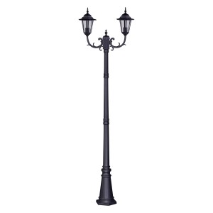 Latarnia ogrodowa czarna 233 cm lampa E27 IP44 czarna dwa klosze w górę