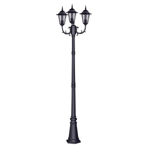 Latarnia ogrodowa czarna 233 cm lampa E27 IP44 czarna trzy klosze w górę