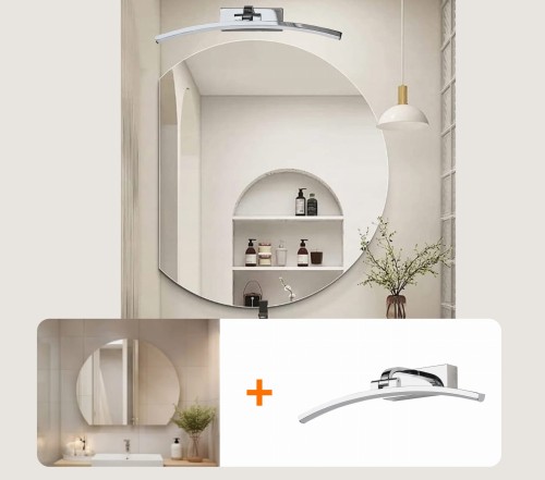 ZESTAW-Kinkiet LED chrom nad okrągłe lustro LDK40NW-400-26 plus okrągłe lustro ze ściętym bokiem 60 cm bez ramy