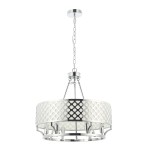 Lampa wisząca żyrandol ⌀ 55 cm Metal - chrom / Tkanina - biały kremowy