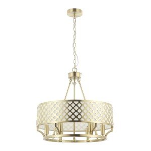 Lampa wisząca żyrandol ⌀ 55 cm Metal - satynowy złoty / Tkanina - biały kremowy