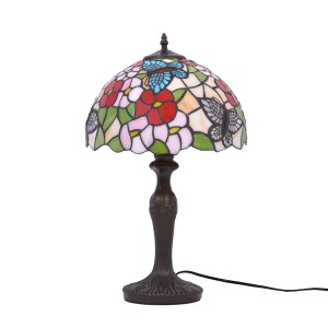 Lampka stołowa witrażowa klosz w kolorowe kwiaty
