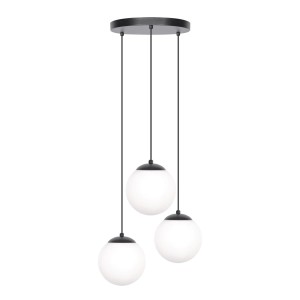 Czarna lampa wisząca z 3 białym kloszami