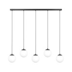 Czarna lampa wisząca z 5 białym kloszami