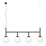 Czarna lampa wisząca z 4 białymi mlecznymi kloszami