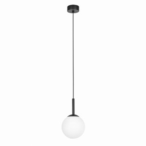 Czarna lampa wisząca z białym mlecznym kloszem fi14