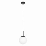 Czarna lampa wisząca z białym mlecznym kloszem fi16