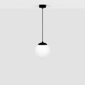 Czarna lampa wisząca z białym kloszem fi16