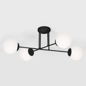 Czarna lampa sufitowa z czterema białymi kloszami 30x90x60