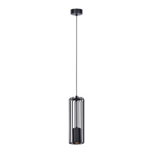 Czarna lampa wisząca z drucianym kloszem