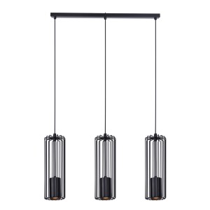Czarna lampa wisząca z 3 drucianymi kloszami