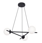 Czarna lampa wisząca z 3 białymi mlecznymi kloszami żyrandol