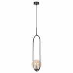 Czarna lampa wisząca z bursztynowym kloszem wewnątrz