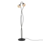 Czarna zakręcona lampa podłogowa z 2 bursztynowymi kloszami