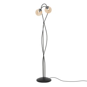 Czarna zakręcona lampa podłogowa z 2 bursztynowymi kloszami