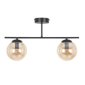 Czarna lampa sufitowa z dwoma busztynowymi kloszami