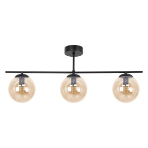 Czarna lampa sufitowa z trzema busztynowymi kloszami