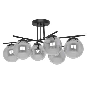 Czarna lampa sufitowa z szecioma grafitowymi kloszami