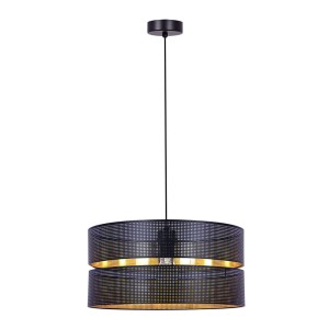 Czarno złota lampa wisząca z jednym ozdobnym abażurem