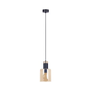 Czarno złota lampa wisząca z bursztynowym kloszem