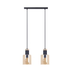Czarno złota lampa wisząca z 2 bursztynowymi kloszami