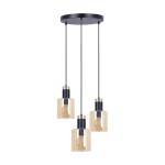 Czarno złota lampa wisząca z 3 bursztynowymi kloszami fi13